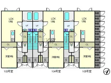 イースト TOWNB棟(1LDK/1階)の間取り写真