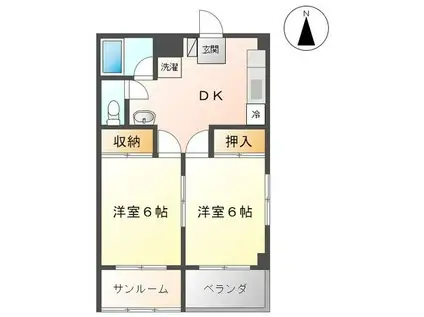 メゾン・ド・ティファニー(2DK/2階)の間取り写真