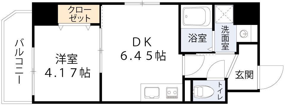 アートレジデンス上町(1DK/6階)の間取り写真