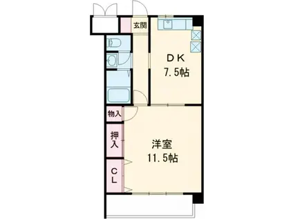 リバーサイド東櫛原(1DK/2階)の間取り写真