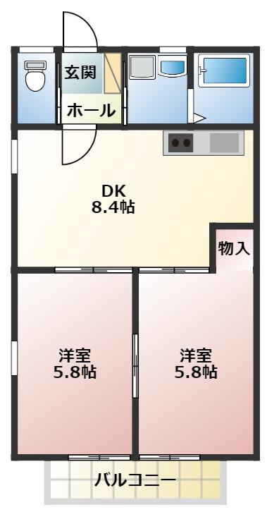 クレセールカマタ(2DK/2階)の間取り写真