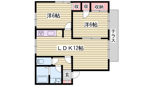 サニーハイツ田寺A(2LDK/1階)の間取り写真