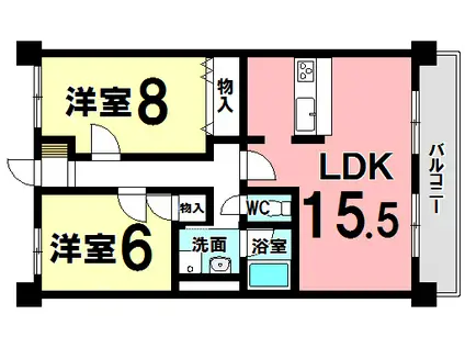 ＪＲ中央本線 瑞浪駅 徒歩16分 7階建 築21年(2LDK/6階)の間取り写真