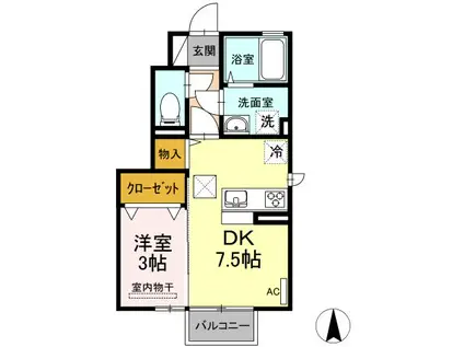 下越物産D-ROOM B(1DK/1階)の間取り写真