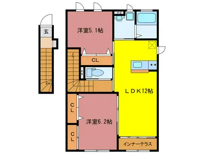 サザンアーブル(2LDK/2階)の間取り写真