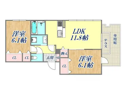 LA MAISON塚口(2LDK/1階)の間取り写真