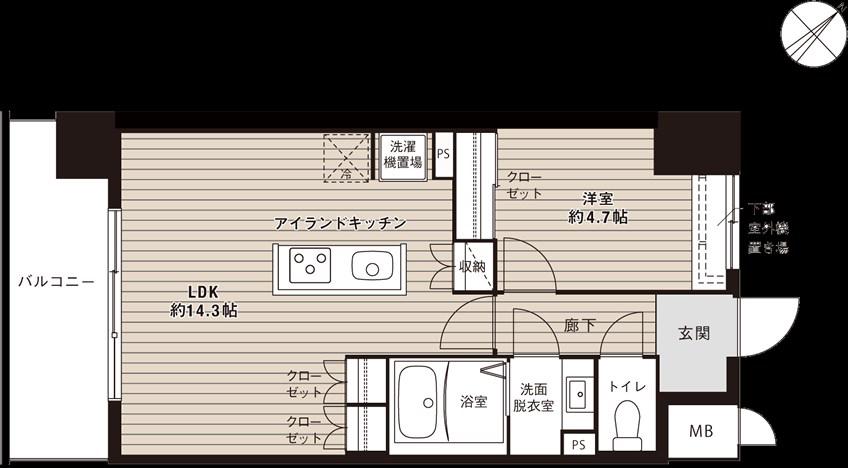 SNOIE(1LDK/4階)の間取り写真