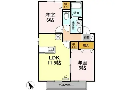 ロイヤルガーデンミルフィーF棟(2LDK/2階)の間取り写真