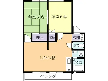 クローバーハイツB(2LDK/1階)の間取り写真