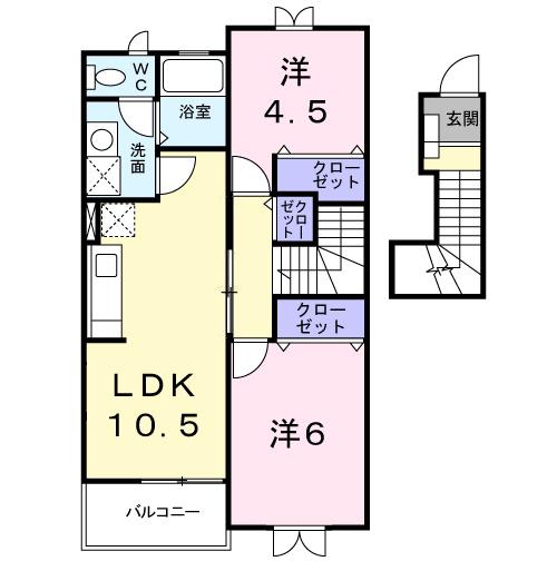 サウスウィンド(2LDK/2階)の間取り写真