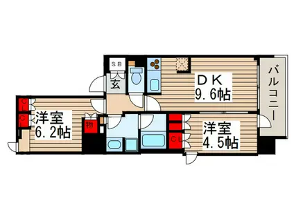 PARK AXIS新御徒町イースト(2DK/4階)の間取り写真