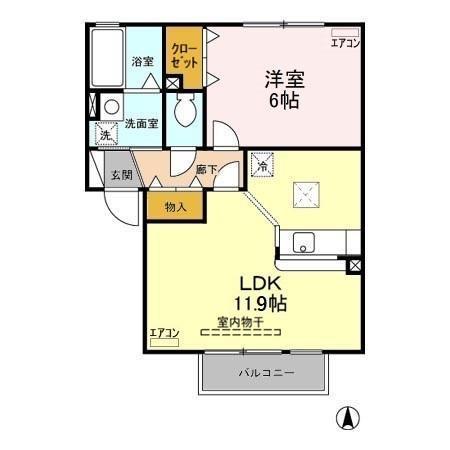 グリーンカースルA(1LDK/1階)の間取り写真