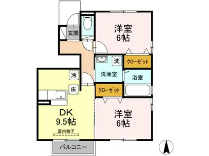スノー フレーク(2DK/1階)の間取り写真