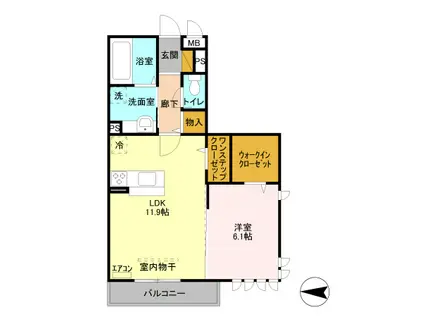 クレセント(1LDK/2階)の間取り写真
