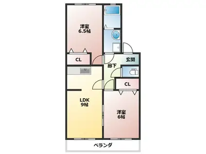 フォーシーズンズ秋(2DK/1階)の間取り写真