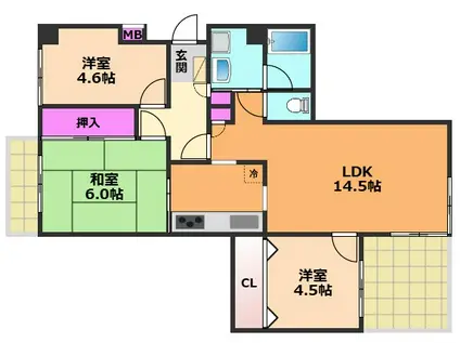 高槻ロイヤルマンション(3LDK/3階)の間取り写真