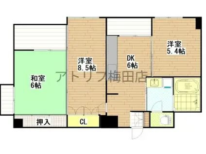 梅田シティビラアクトIII(3DK/13階)の間取り写真