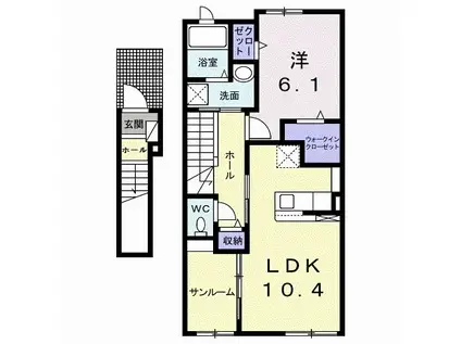 アイクルール(1LDK/2階)の間取り写真