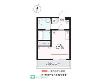 ハーミットクラブハウス根岸IIA号棟(ワンルーム/1階)の間取り写真