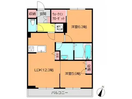 パークサイド千鳥(2LDK/1階)の間取り写真