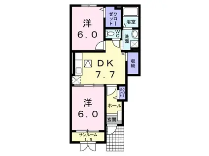 フィオーレ(2DK/1階)の間取り写真
