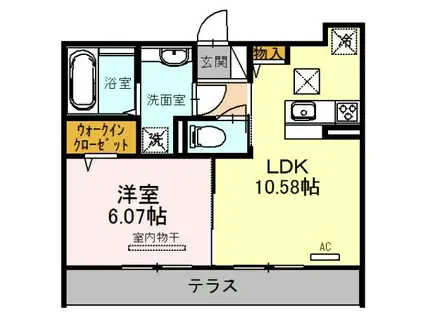 サザンクロス 栗東市高野(1LDK/1階)の間取り写真