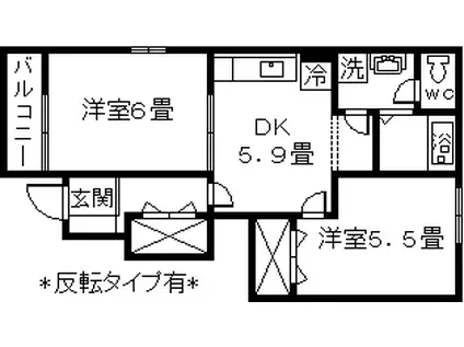 サピ-ブライトS・A棟(2DK/1階)の間取り写真