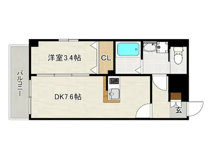 アヴァンティ銀天町(1LDK/2階)の間取り写真