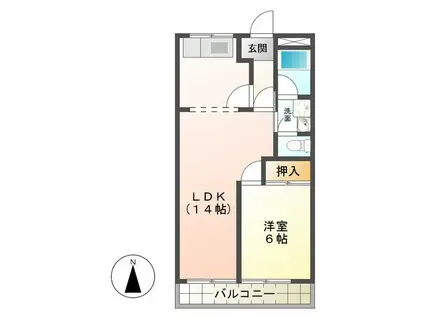 レジデンス道伯B棟(1LDK/2階)の間取り写真