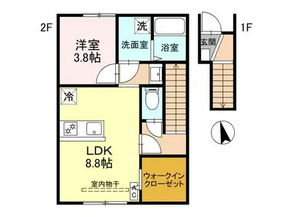 RELUXIA B(1LDK/2階)の間取り写真