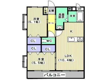 ベルンシュタイン(2LDK/3階)の間取り写真