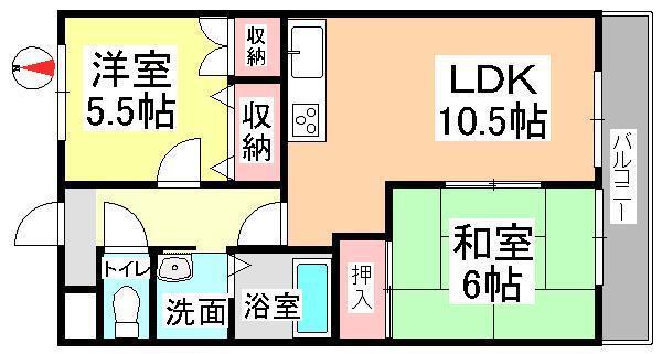 セブンス・ヘブン今(2LDK/4階)の間取り写真