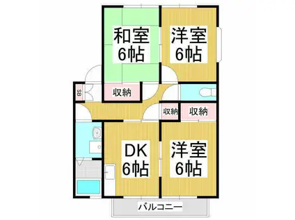 ウィンディア ウィズ(3DK/2階)の間取り写真