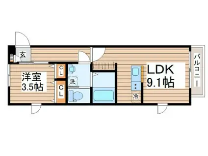 ブラン台原(1LDK/2階)の間取り写真