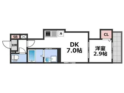 シノケンハーモニー 加美北II(1DK/1階)の間取り写真