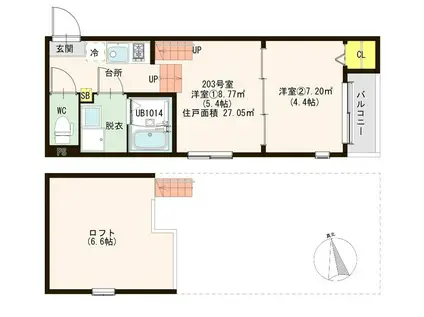 ハーモニーテラス福田町IV(2K/2階)の間取り写真