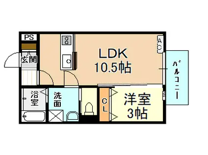 フリューゲルせいざん(1LDK/2階)の間取り写真