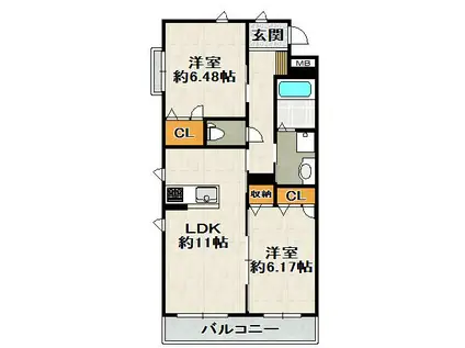 シャーメゾン山本丸橋B(2LDK/3階)の間取り写真