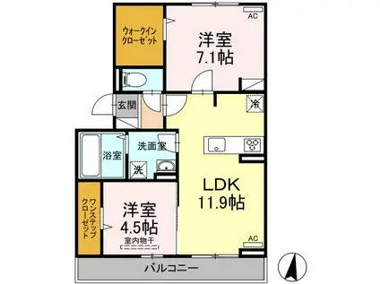 ソレイユ深津(2LDK/3階)の間取り写真
