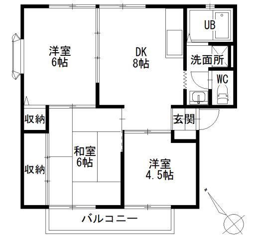 サンビレッジ城南B(3DK/1階)の間取り写真