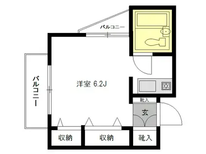 ポルトゥ・ボヌール(1K/2階)の間取り写真