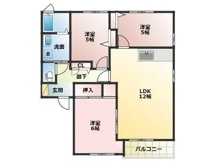 ディアス河原木C(3LDK/1階)の間取り写真