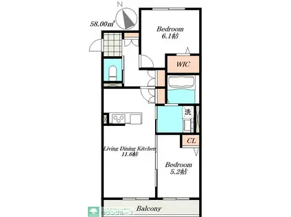 アーク・アムール一ツ木(2LDK/1階)の間取り写真