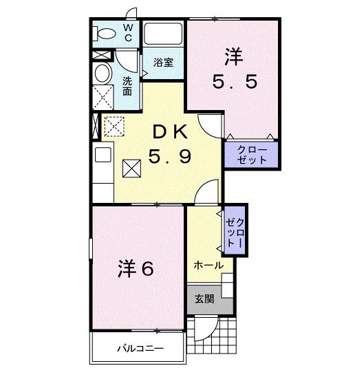 クラージュ(2DK/1階)の間取り写真
