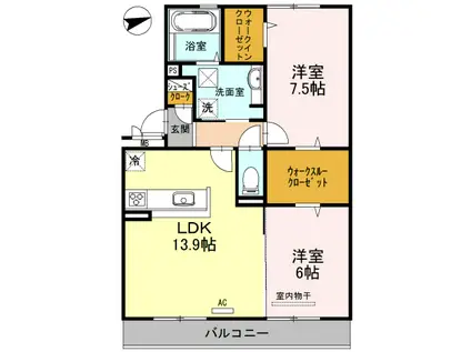 カーサ高善 B棟(2LDK/1階)の間取り写真