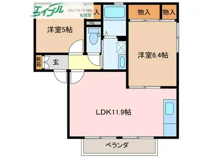 ルーチェA(2LDK/1階)の間取り写真