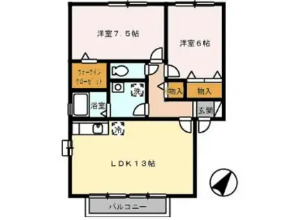 アグレアーブル春日A棟(2LDK/2階)の間取り写真