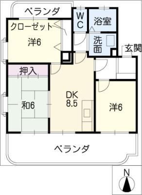 ＪＲ中央本線 勝川駅(ＪＲ) 徒歩20分 4階建 築34年(3DK/4階)の間取り写真