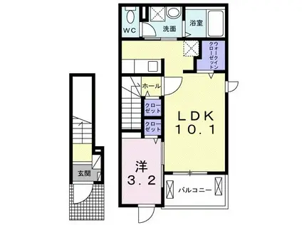 D.KOKONA A(1LDK/2階)の間取り写真