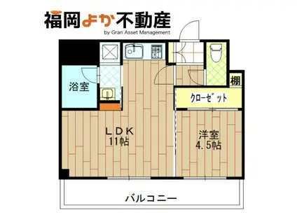 エステート博多駅南ハウス(1LDK/9階)の間取り写真